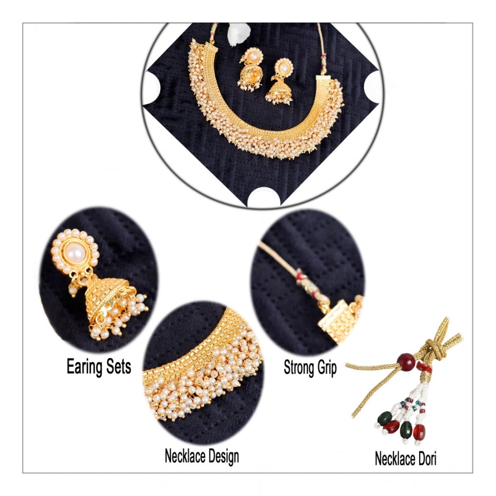 Women's Rose Gold Plated Alloy Necklace &amp; Earings Set (Gold)