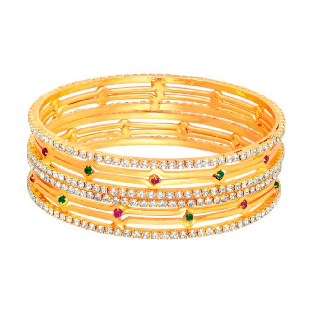 Women's Rose Gold Plated Brass Stone Bangle (Red &amp; Green , 2.4 Inch)