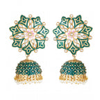Women's Rose Gold Plated Alloy Earrings (Green)