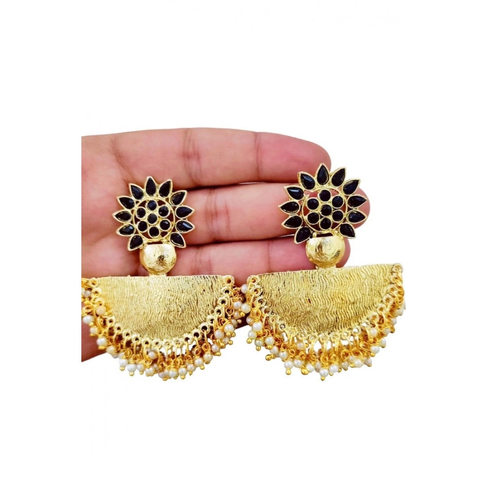 Women's Rose Gold Plated Alloy Earrings (Black)