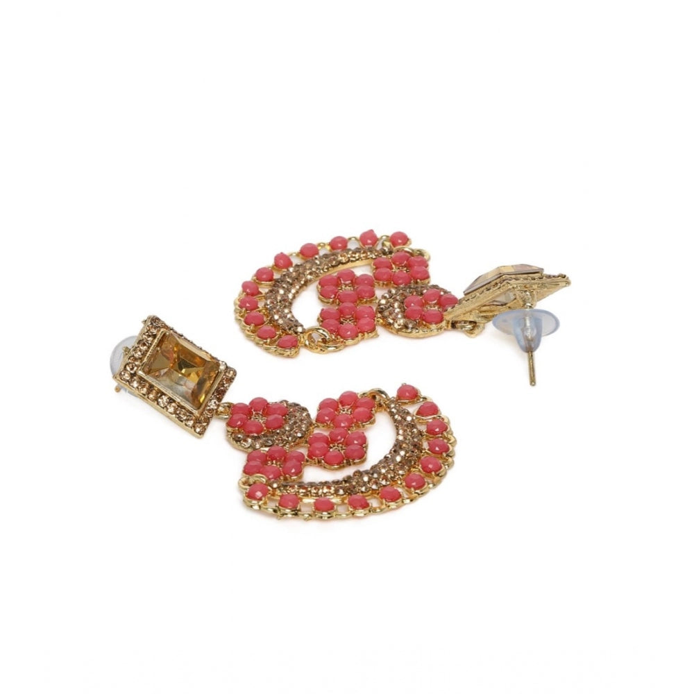 Women's Rose Gold Plated Alloy Earrings (Gold &amp; Pink)