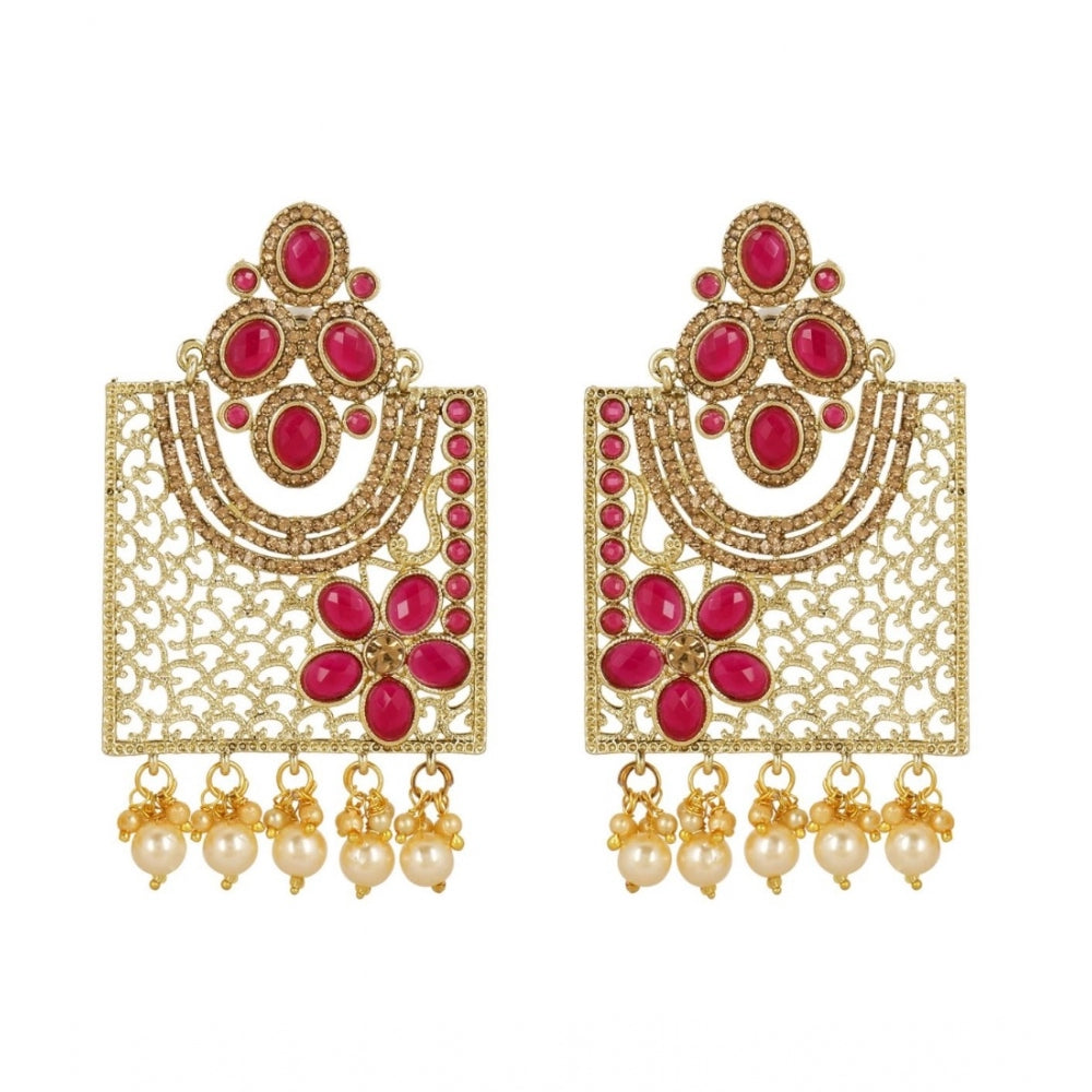 Women's Rose Gold Plated Alloy Earrings (Gold &amp; Pink)