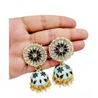 Women's Rose Gold Plated Alloy Earrings (White &amp; Green)