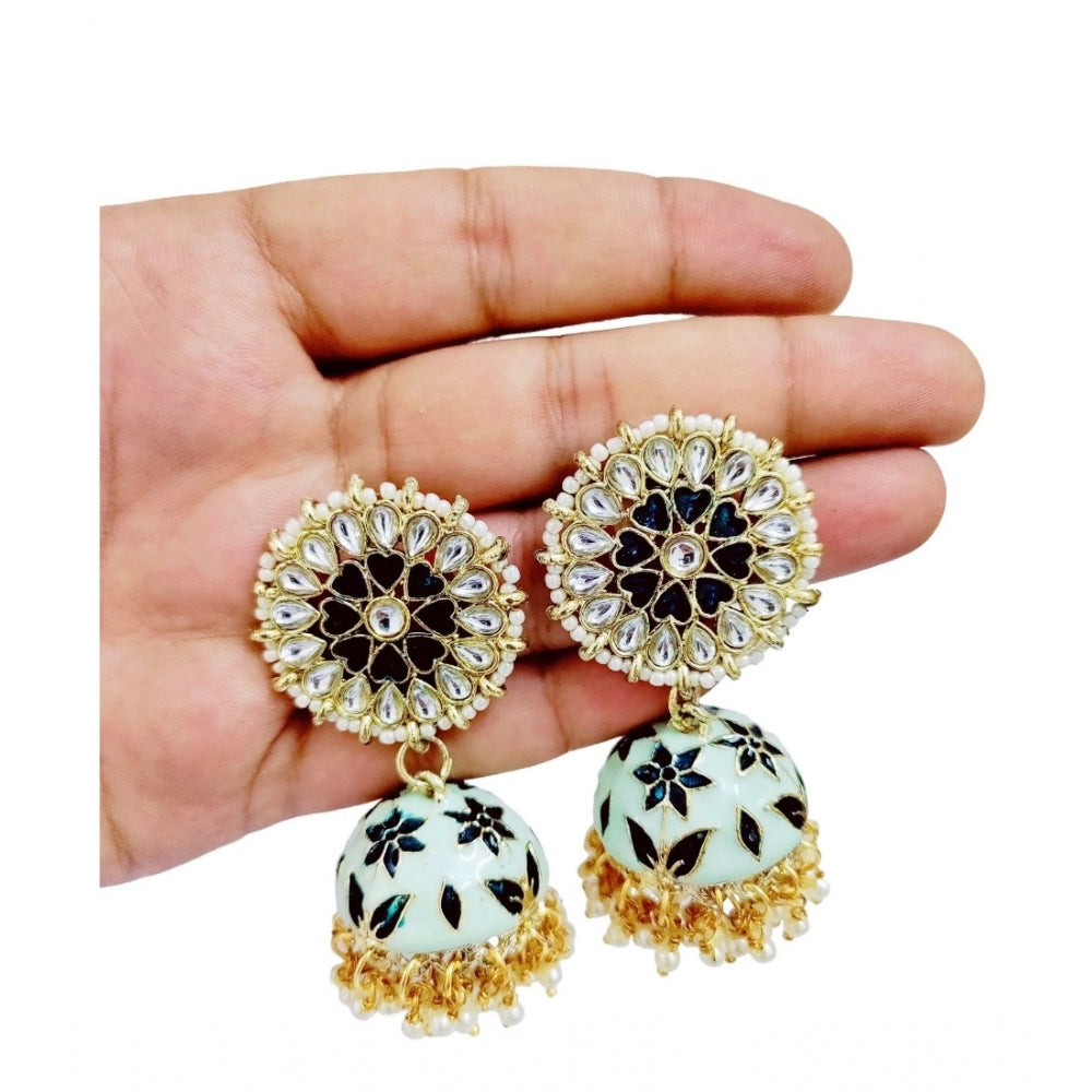 Women's Rose Gold Plated Alloy Earrings (White &amp; Green)