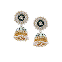 Women's Rose Gold Plated Alloy Earrings (White &amp; Green)