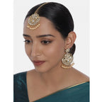 Women's Rose Gold Plated Alloy Kundan Earrings &amp; Mangtikka (White)