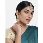 Women's Rose Gold Plated Alloy Kundan Earrings &amp; Mangtikka (White)