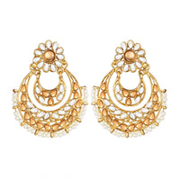 Women's Rose Gold Plated Alloy Kundan Earrings &amp; Mangtikka (White &amp; Gold)