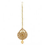 Women's Rose Gold Plated Alloy Kundan Earrings &amp; Mangtikka (Gold)