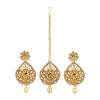 Women's Rose Gold Plated Alloy Kundan Earrings &amp; Mangtikka (Gold)