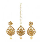 Women's Rose Gold Plated Alloy Kundan Earrings &amp; Mangtikka (Gold)