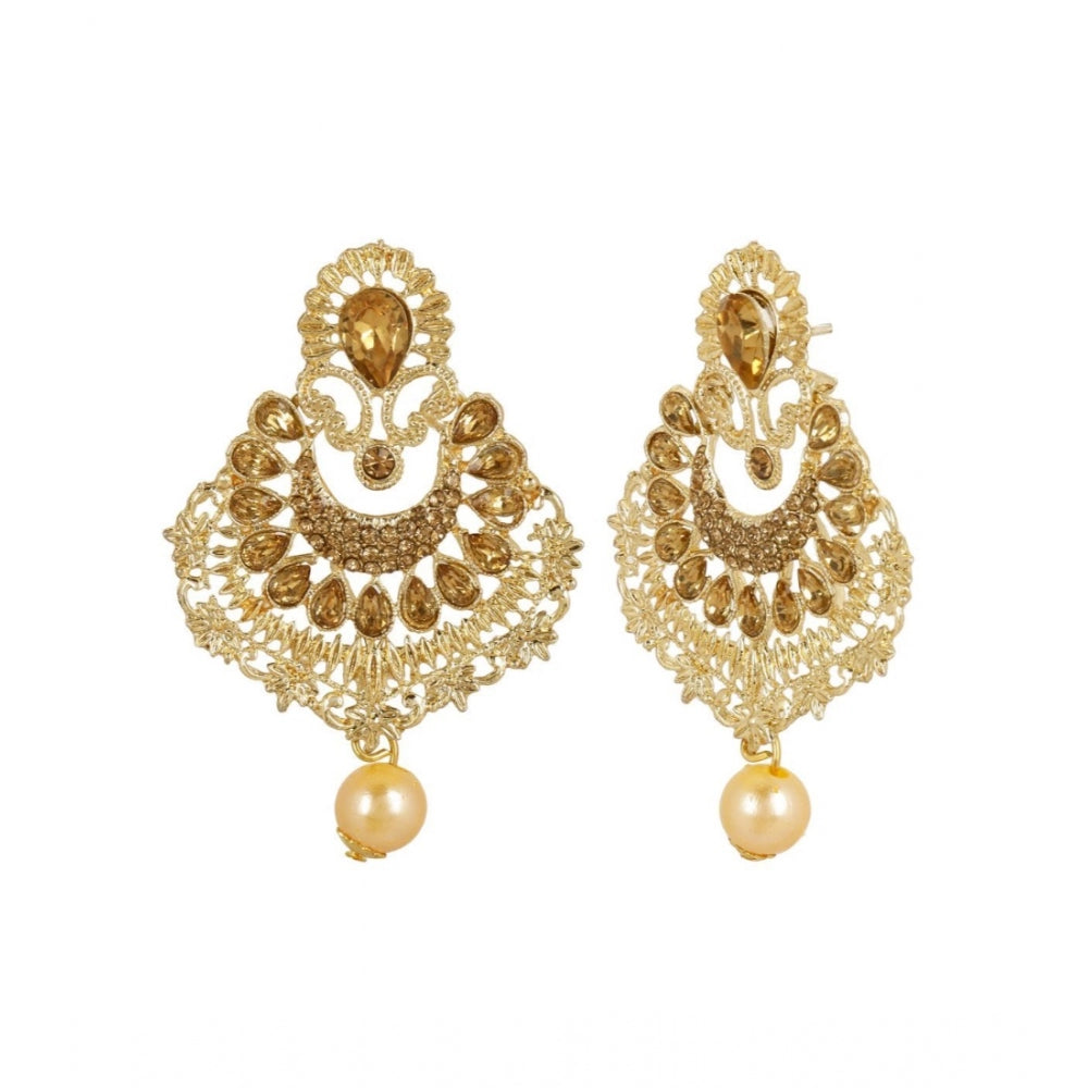 Women's Rose Gold Plated Alloy Kundan Earrings &amp; Mangtikka (Gold)
