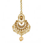 Women's Rose Gold Plated Alloy Kundan Earrings &amp; Mangtikka (Gold)
