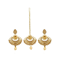Women's Rose Gold Plated Alloy Kundan Earrings &amp; Mangtikka (Gold)