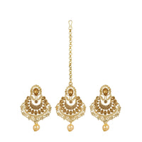 Women's Rose Gold Plated Alloy Kundan Earrings &amp; Mangtikka (Gold)