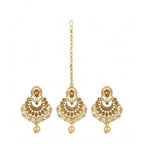 Women's Rose Gold Plated Alloy Kundan Earrings &amp; Mangtikka (Gold)