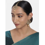 Women's Rose Gold Plated Alloy Kundan Earrings &amp; Mangtikka (Gold)