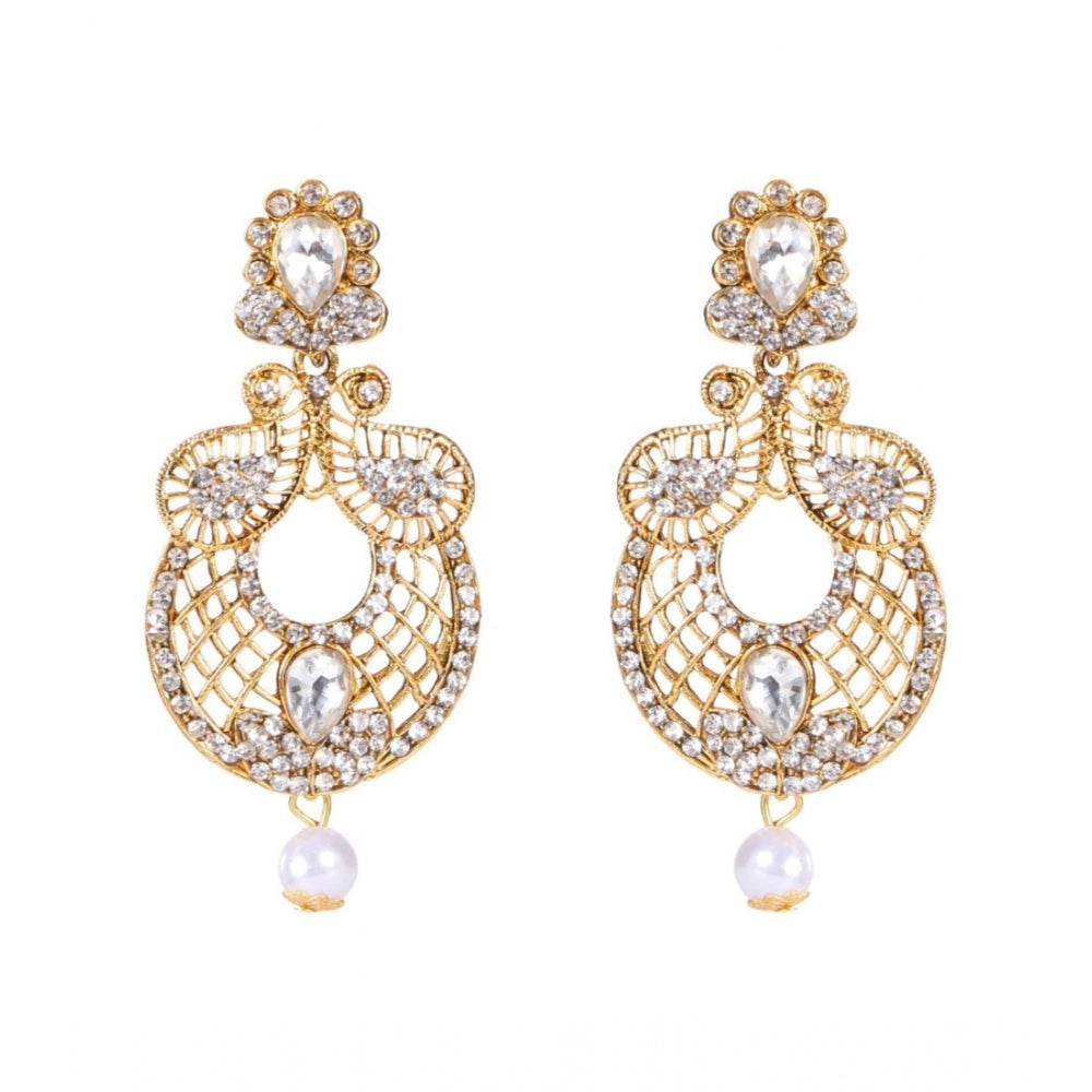Women's Rose Gold Plated Alloy Kundan Earrings &amp; Mangtikka (White)