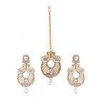 Women's Rose Gold Plated Alloy Kundan Earrings &amp; Mangtikka (White)