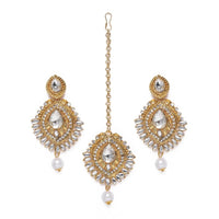 Women's Rose Gold Plated Alloy Kundan Earrings &amp; Mangtikka (White)