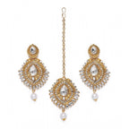Women's Rose Gold Plated Alloy Kundan Earrings &amp; Mangtikka (White)