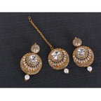Women's Rose Gold Plated Alloy Kundan Earrings &amp; Mangtikka (White)