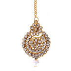 Women's Rose Gold Plated Alloy Kundan Earrings &amp; Mangtikka (White)
