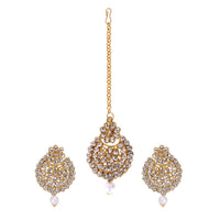Women's Rose Gold Plated Alloy Kundan Earrings &amp; Mangtikka (White)