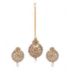 Women's Rose Gold Plated Alloy Kundan Earrings &amp; Mangtikka (White)