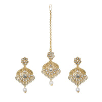 Women's Rose Gold Plated Alloy Kundan Earrings &amp; Mangtikka (White)