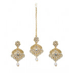 Women's Rose Gold Plated Alloy Kundan Earrings &amp; Mangtikka (White)