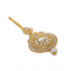 Women's Rose Gold Plated Alloy Kundan Earrings &amp; Mangtikka (White)