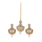 Women's Rose Gold Plated Alloy Kundan Earrings &amp; Mangtikka (White)