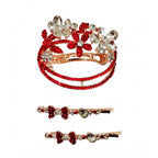 Women's Rose Gold Plated Alloy Hair Pin Set (Red)