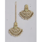 Women's Rose Gold Plated Alloy Kundan Earrings &amp; Mangtikka (White)