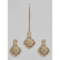Women's Rose Gold Plated Alloy Kundan Earrings &amp; Mangtikka (White)
