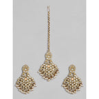 Women's Rose Gold Plated Alloy Kundan Earrings &amp; Mangtikka (White)