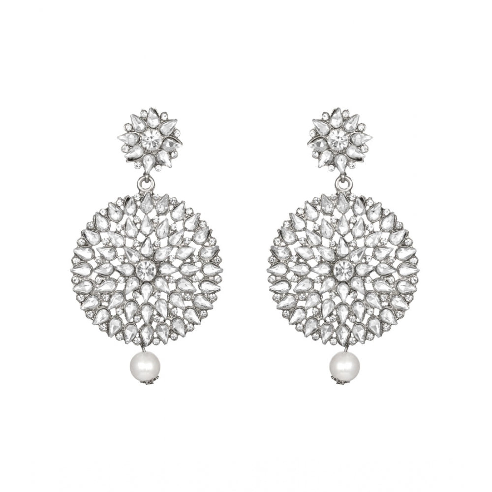 Women's Rose Gold Plated Alloy Kundan Earrings &amp; Mangtikka (White)