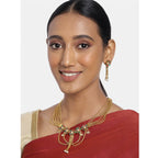 Women's Rose Gold Plated Alloy Necklace Set (Green &amp; Red)