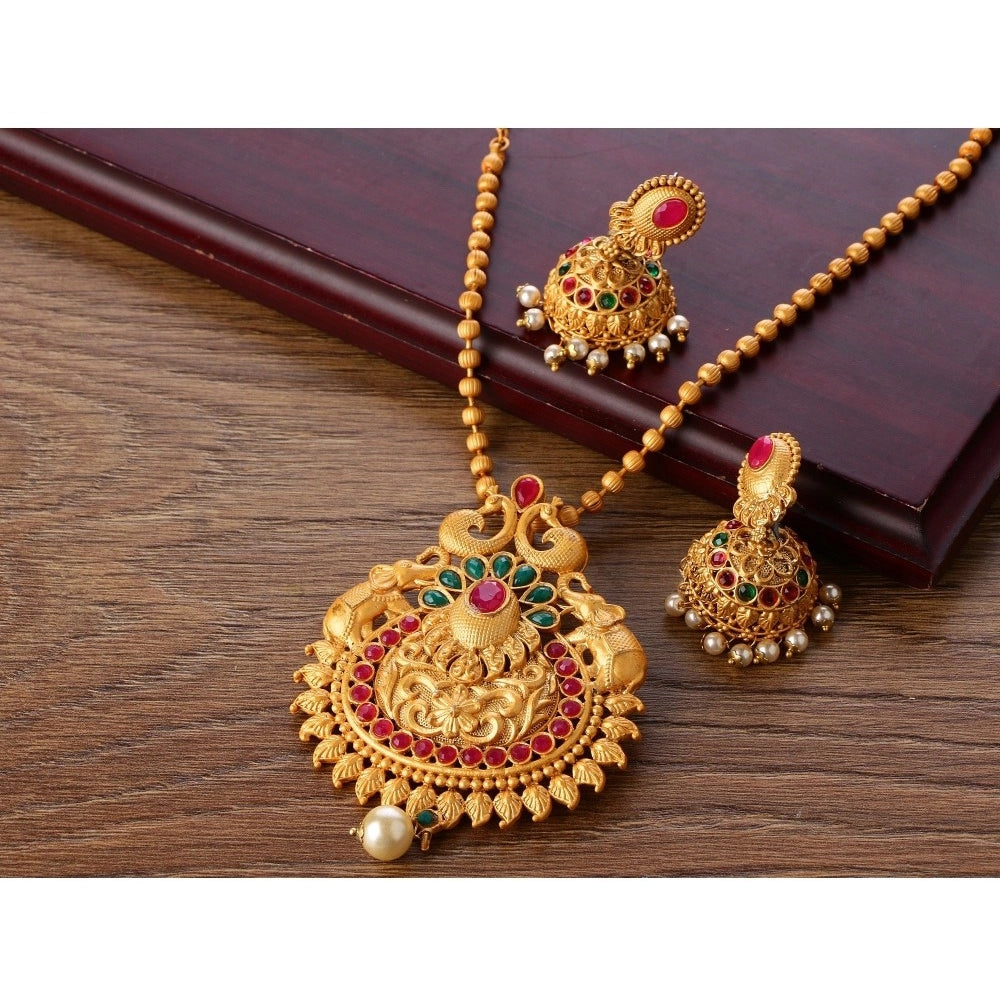 Women's Rose Gold Plated Alloy Jewellery Chain Pendant Sets (Gold &amp; Red)