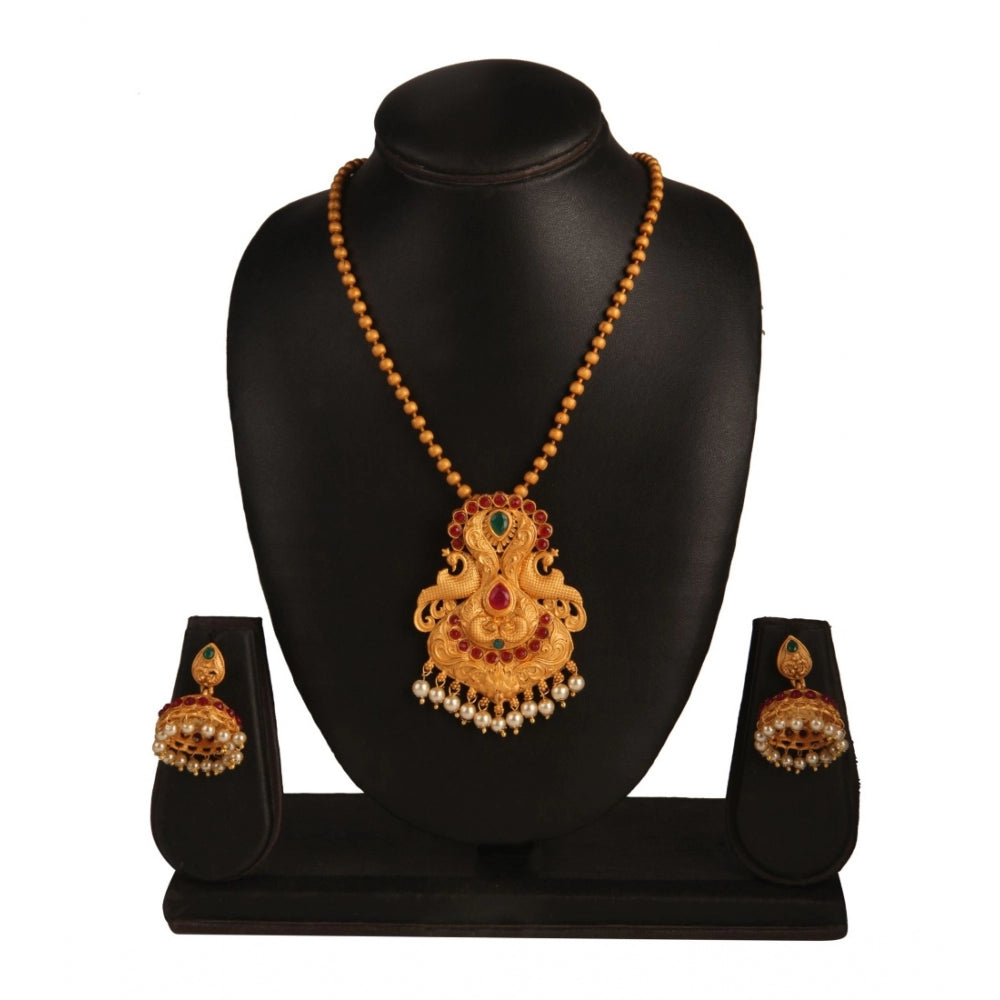 Women's Rose Gold Plated Alloy Jewellery Chain Pendant Sets (Gold &amp; Red)