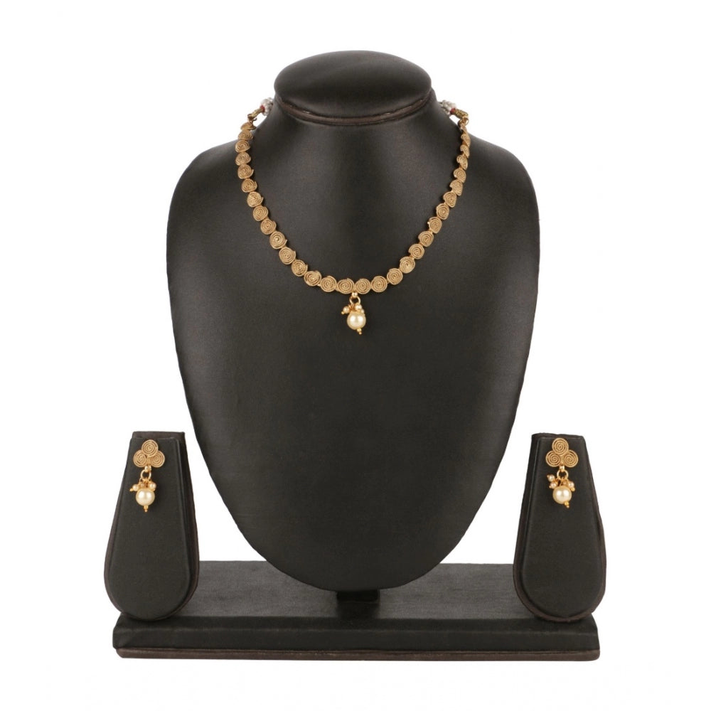 Women's Rose Gold Plated Alloy Necklace &amp; Earings Set (Gold)