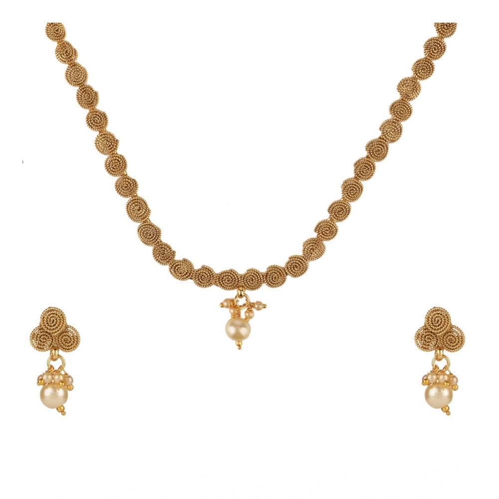 Women's Rose Gold Plated Alloy Necklace &amp; Earings Set (Gold)