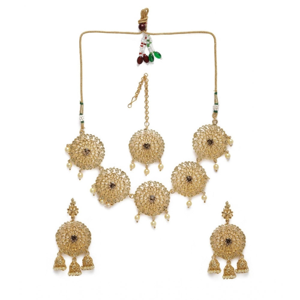 Women's Rose Gold Plated Alloy Necklace &amp; Earings Set (Gold)