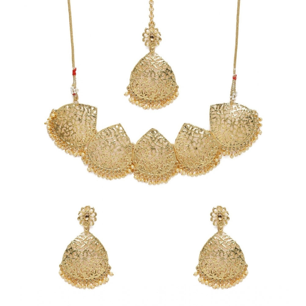 Women's Rose Gold Plated Alloy Necklace &amp; Earings Set (Gold)