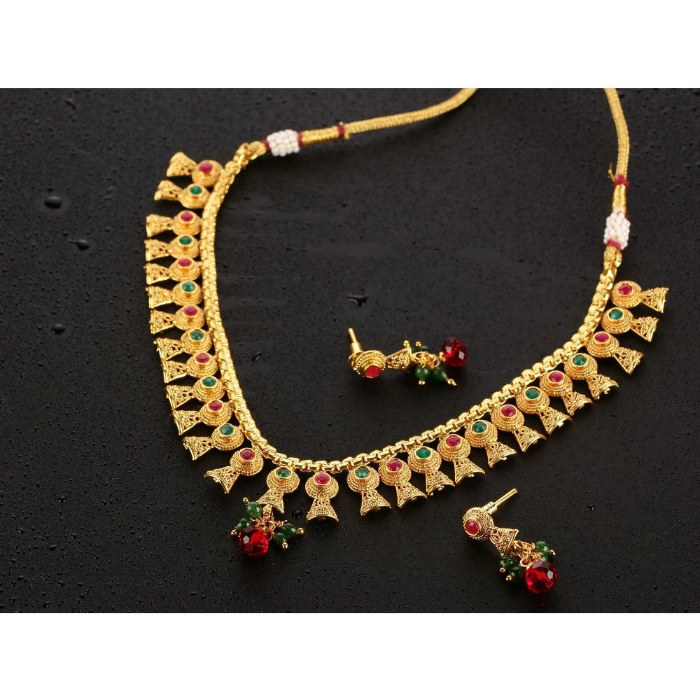 Women's Rose Gold Plated Alloy Necklace &amp; Earings Set (Green &amp; Red)