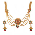 Women's Rose Gold Plated Alloy Necklace &amp; Earings Set (Green &amp; Red)