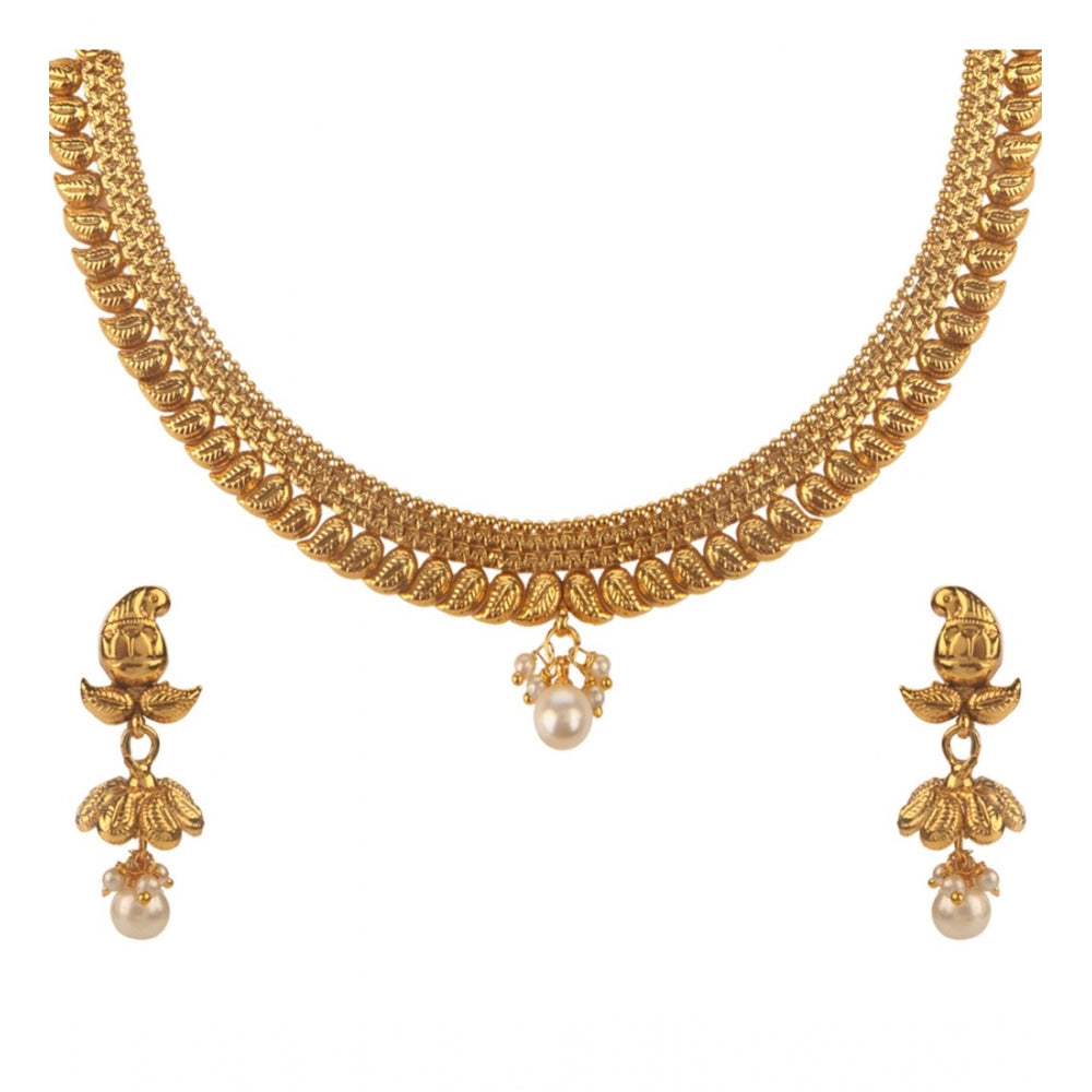 Women's Rose Gold Plated Alloy Necklace &amp; Earings Set (Gold)