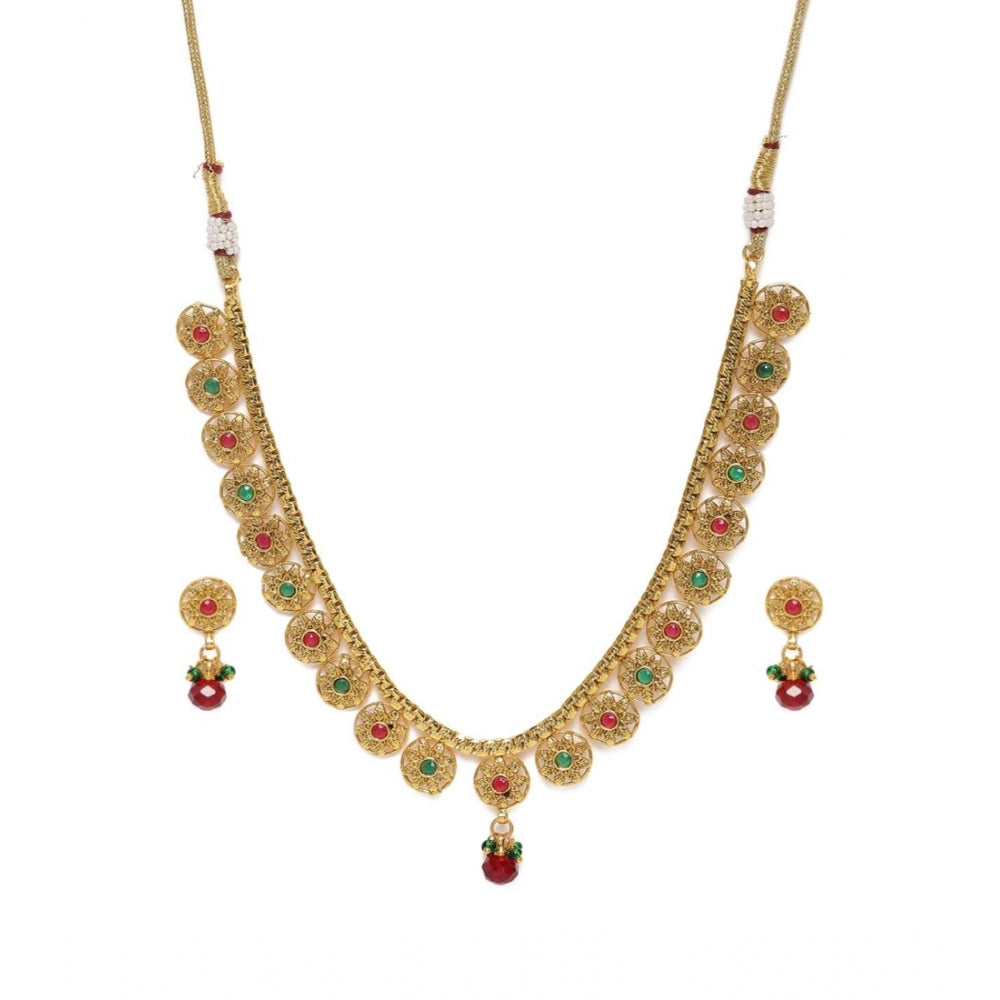 Women's Rose Gold Plated Alloy Necklace &amp; Earings Set (Green &amp; Red)