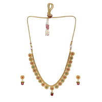 Women's Rose Gold Plated Alloy Necklace &amp; Earings Set (Green &amp; Red)